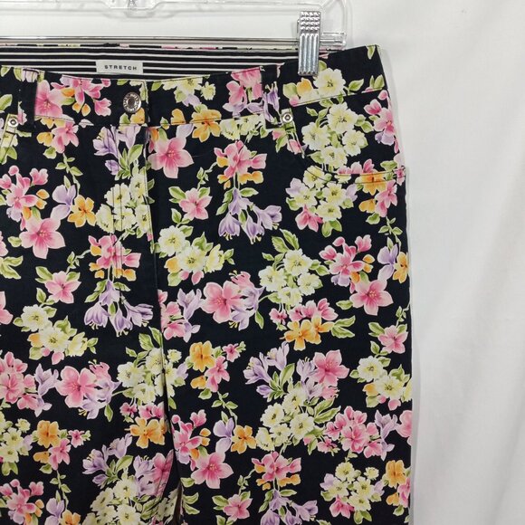 *SOLD* Jones New York Womens Ankle Pants Size 12 Cotton Stretch Black Floral - Picture 6 of 6